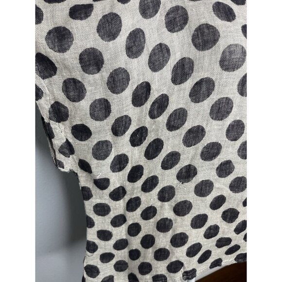 FLAX Beige Black Polka Dot Linen Back Slit Shirt Size SMALL DRY CLEANED ONLY - Picture 6 of 7